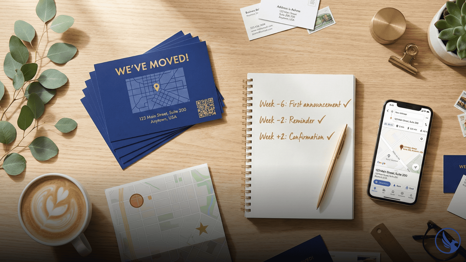 Professional comparison of business and personal moving announcement postcards showing corporate professional design versus warm personal family-friendly approach