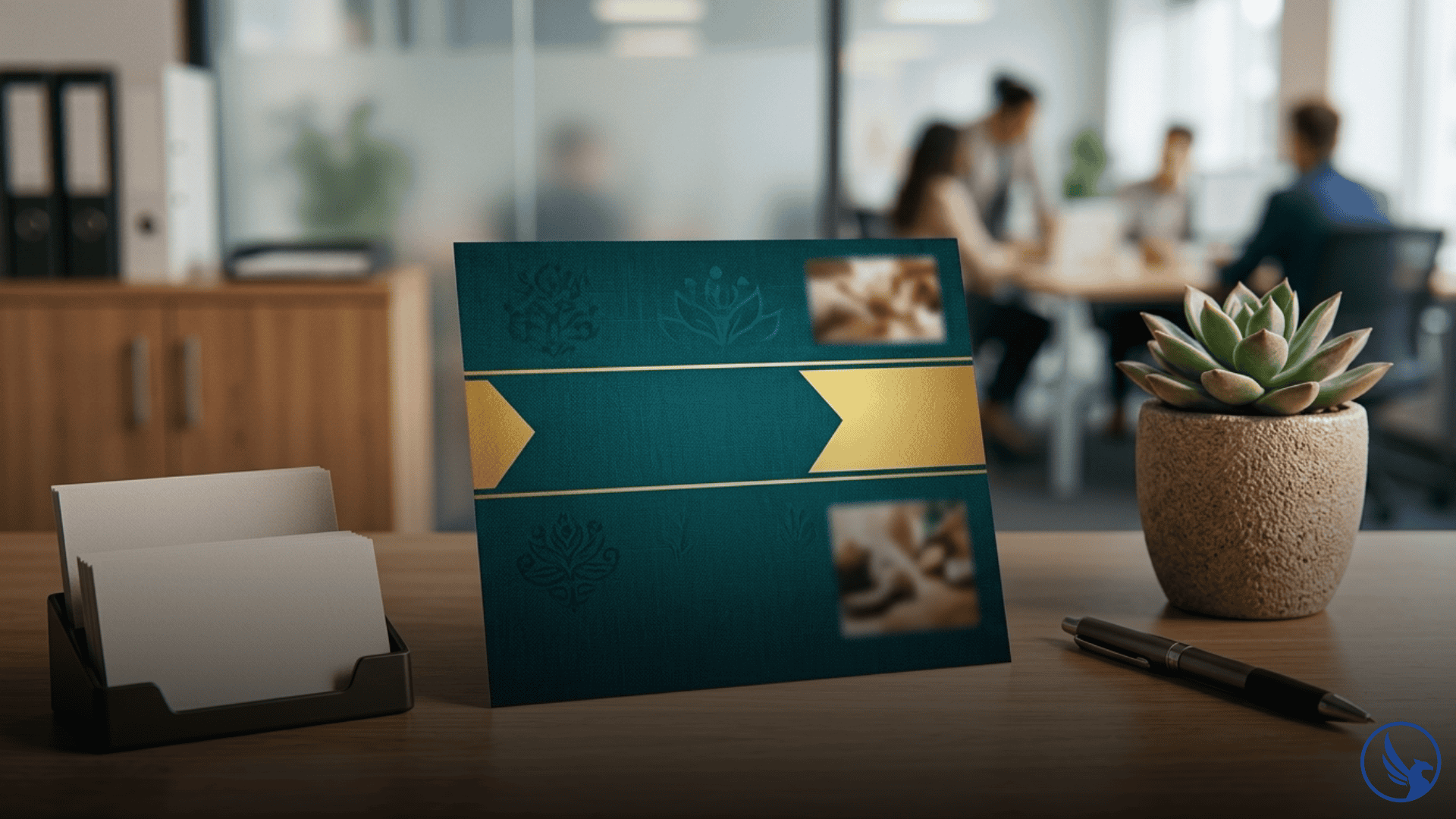 Direct mail for chiropractors postcard propped on a modern chiropractic reception desk with warm clinical operatory lighting visible through frosted glass suggesting new patient acquisition through physical mail